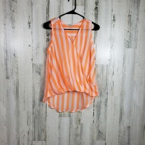 Freebird orange, white sheer wrap tank top
